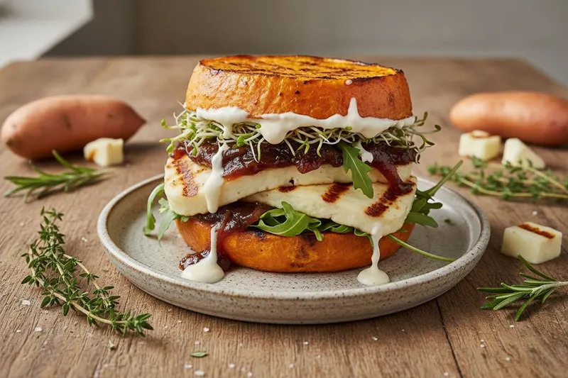 Bataatti-grillijuustoburgerit