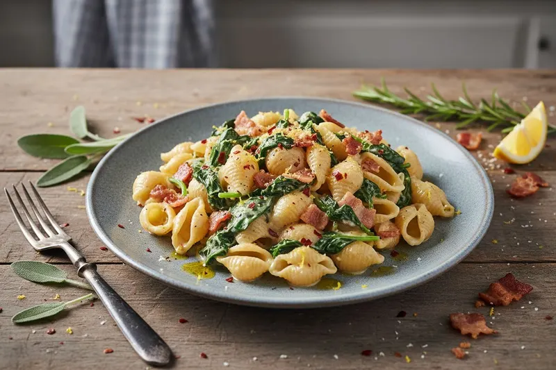 Pekoni-pinaattipasta