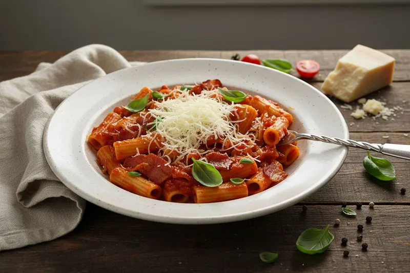 Pekonipasta tomaattikastikkeella