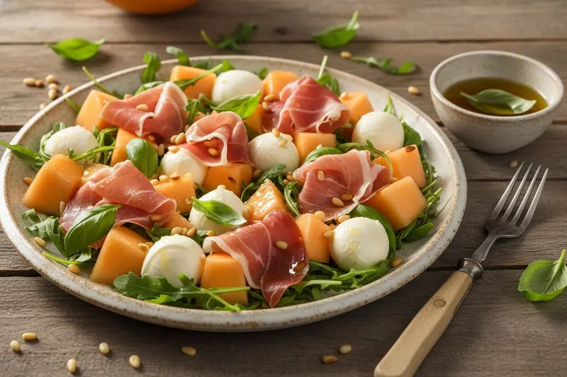Prosciutto-mozzarellasalaatti melonilla