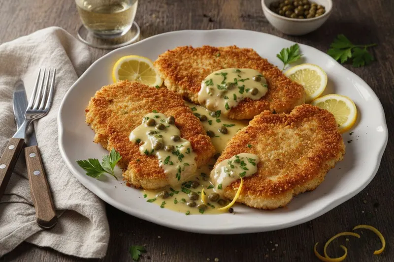 Rapea kanaschnitzel kapriskastikkeella