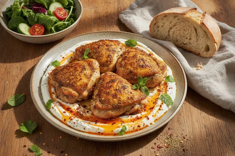 Za'atar-kana valkosipulijogurtilla