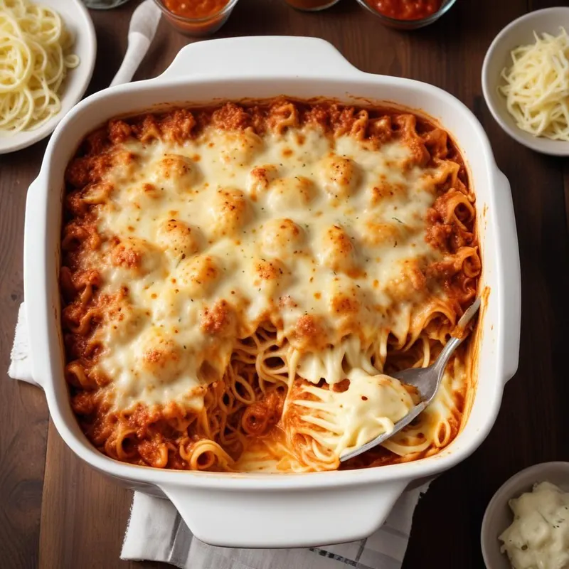Uunipastatikkupaistos lihabolognesen ja kermaisen alfredo-kastikkeen kera